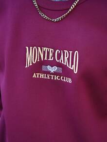 Devon Thys Men Letter Embroidery Sweatshirt, Fall, Long Sleeve Top - Burgundy - View 3