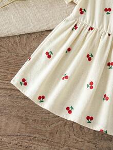 SHEIN Newborn Baby Girl Casual Cute Cherry Print Short Sleeve Dress - Multicolor - View 6
