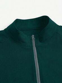 TaskEZ Solid Color Simple Zipper Pocket Long Sleeve Jacket - Dark Green - View 7