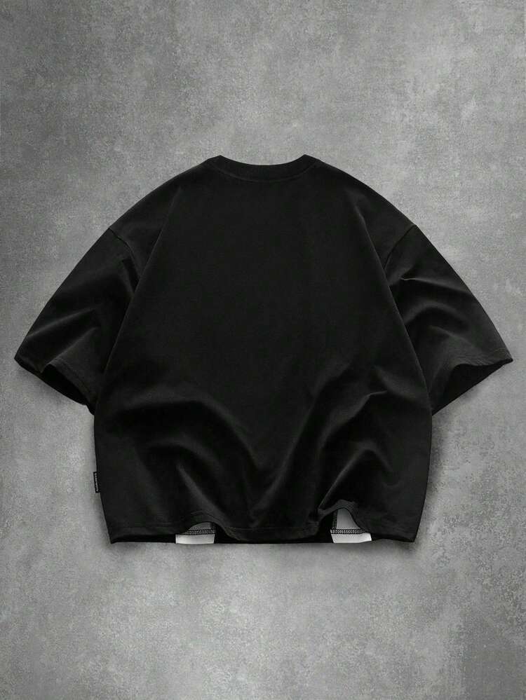 Studios Oversized Boxy Fit Color Block T-Shirt With Crew Neck And Contrast Panel Detail Short Sleeve