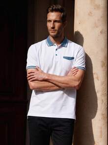 Officeau Men's Colorblock Polo Shirt, Short Sleeve Casual Golf Business Street Wear - White - View 7