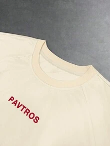 PAVTROS 男士夏季休閒時尚街頭度假日常通勤草莓字母印花寬鬆版型背心上衣，假期 - 杏色 - 查看 4
