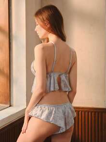 Bisouelle 女士两件套蓝色露背性感睡衣家居服套装 - 藍色 - 查看 3