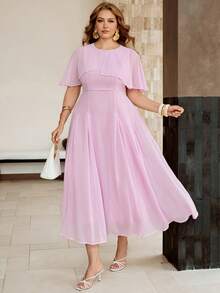 Roveilla Women's Spring/Summer Sheer Chiffon Fabric French Elegant Romantic Dress, Suitable For Wedding, Commute, Vacation, Round Neck, Sleeveless Light Blue - Pink - View 5