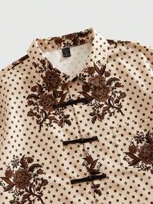 ROMWE MEN Street Life Men's Chinese Style Floral Print Mandarin Collar Shirt - Multicolor - View 3