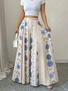 Selianne Women's Spring/Summer Elegant Streetwear Vacation Commute Printed Flat Front A-Line Skorts Long Pants - Multicolor - View 3