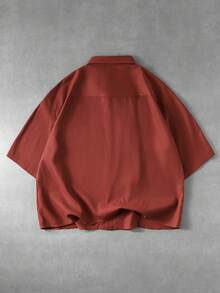 ROMWE MEN Street Life Men's Corn Metal Button Chinese Style Structure Shirt - Red - View 2
