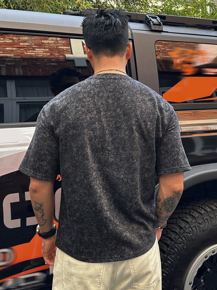 Washed Dark Gray Short Sleeve Cropped Men's T-Shirt