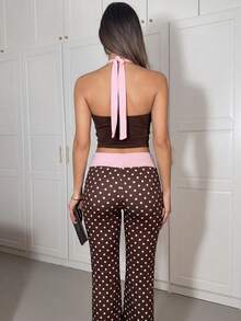 Ronhire 2 Piece Sets Brown And Pink Color Wave Point Sexy Backless Sleeveless Top Pants Set,Streetwear,Autumn And Winter Set,Concert Set,New Year Set Summer - Multicolor - View 2