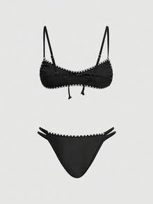 SHEIN MOD Women's Black Spaghetti Strap Bikini Set Beach Party Summer Sexy - Black - View 2