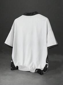 ROMWE MEN Prep Polo a maniche corte da uomo con righe, ricamo e blocchi di colore - Multicolore - Visualizzare 3