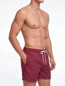 Manfinity KASUA Men Solid Drawstring Waist Swim Trunks - Burgundy - View 4