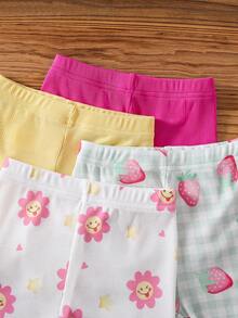 SHEIN 8件組/女嬰春夏季新品休閒日常出遊可愛趣味格紋向日葵短袖背心T恤上衣與短褲套裝 - 彩色 - 查看 6