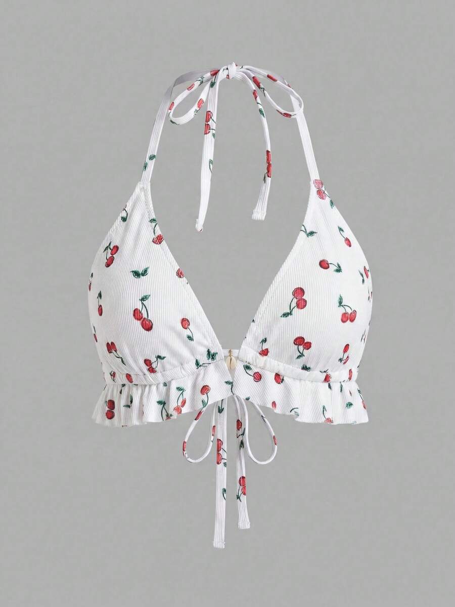 Sweetra CURVE 2026 New Summer Beach Vacation Fruit Print Sweet Minimalist Plus Size Bikini Top - Multicolor - View 1