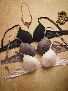PinupPomp 3pcs/Set Bra Renda Berkawat Wanita, Seksi & Nyaman, Mengangkat dan Menopang - MultiWarna - View 3