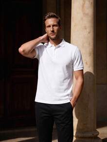Officeau Men's Solid Color Short Sleeve Casual Office Polo Shirt, Summer, For Golf - White - View 7