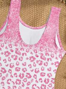 SHEIN Maiô infantil de uma peça com estampa de leopardo, ideal para férias na praia, festas na piscina e festas na praia. - Multicolorido - Ver 4