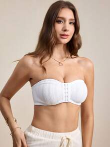 Hourtrue Women's Front Closure Lace Patchwork Comfortable Bra - White - View 8