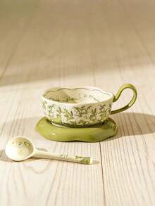 Elegant Lily Of The Valley Pattern Cup, Saucer And Spoon Set - Ideal For Coffee, Afternoon Tea And Home Use, Also A Perfect Gift For Festivals And Weddings - Multicolor - View 14