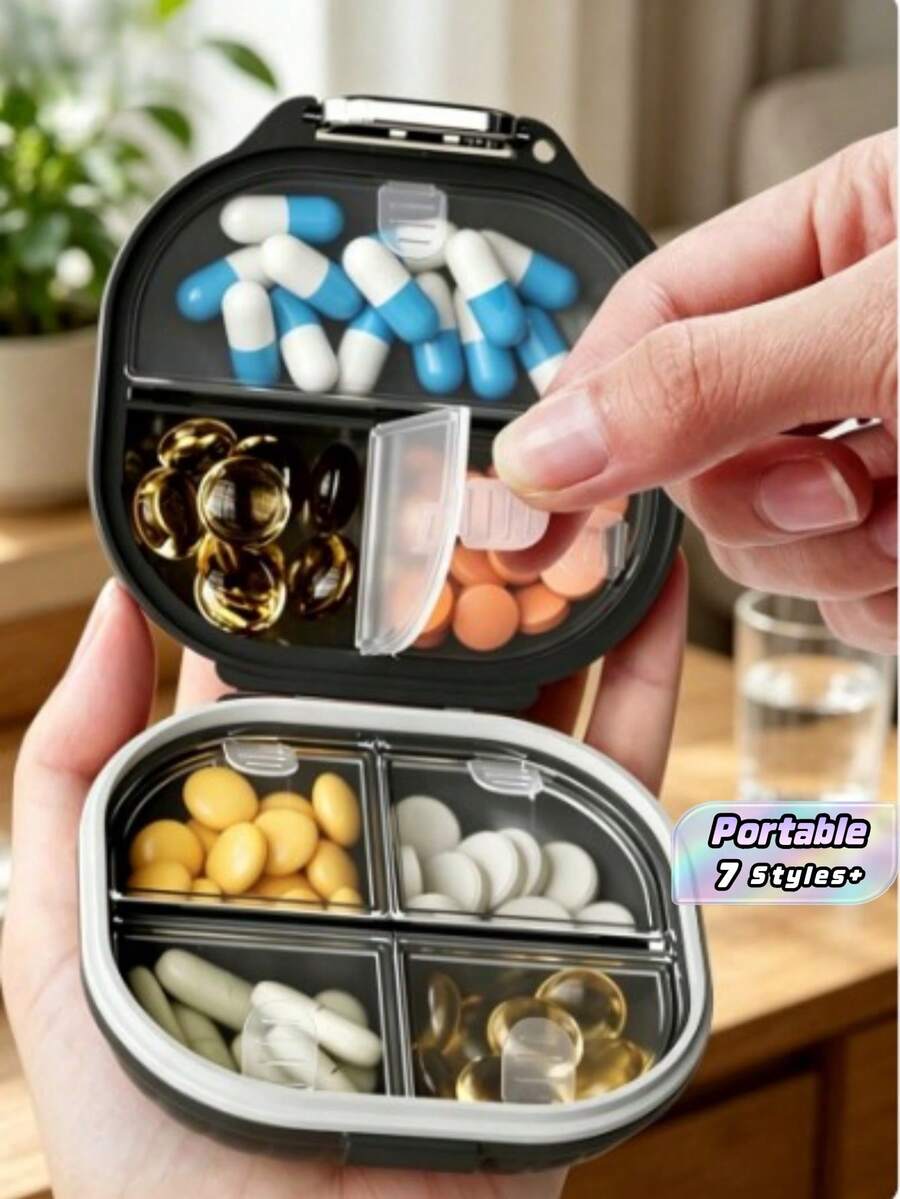 2pcs/1pc Portable Weekly Pill Box, Compartment Medication Storage Container With Lid, Waterproof Sealed Medicine Organizer - Multicolor - View 1
