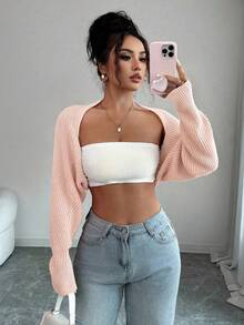Rafferiza Spring Autumn Summer Asymmetrical Raglan Sleeve Solid Color Knit Cardigan Everyday Light Pink Casual - Baby Pink - View 5