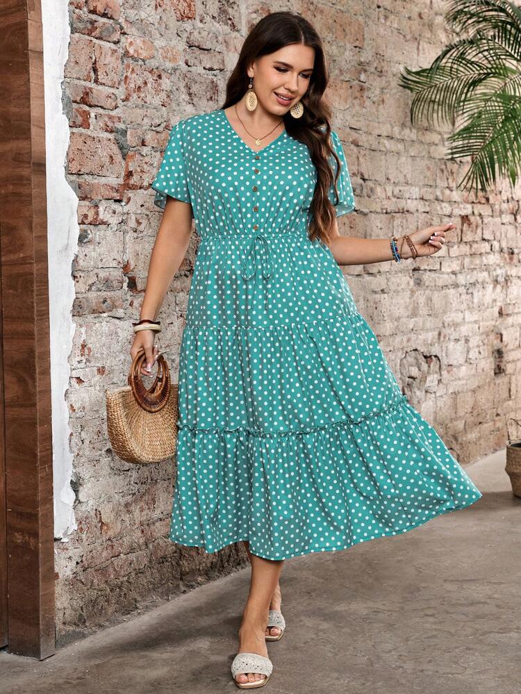 Plus Size Polka Dot Print Casual Vacation Dress