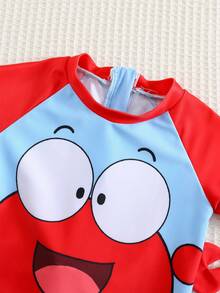 SHEIN Baby Boy Cute Crab Pattern Long Sleeve Rash Guard Swimsuit,Light Blue,Summer,Cute,Vacation,Holiday Contrast Color Striped Bathing Suit For Toddler - Multicolor - View 5