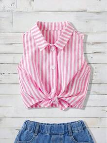 Young Girl Casual Simple Cartoon Pattern Sleeveless Round Neck Tank Top Suitable For Summer - Multicolor - View 4