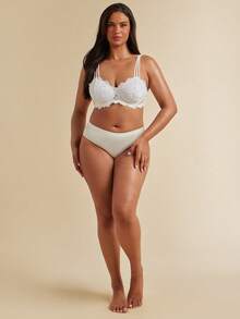 SHEIN BAE CURVE Plus Floral Lace Scallop Trim Underwire Bra Lingerie, Lift - White - View 3