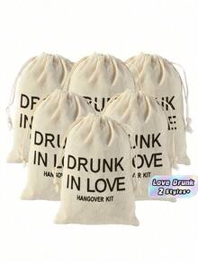 6PCS Bridal Party Favor Hangover Recovery Kit In Burlap Bag Love Drunk Emergency Gift Set With Custom Tag For Bachelorette Birthday Wedding - Multicolor - View 1
