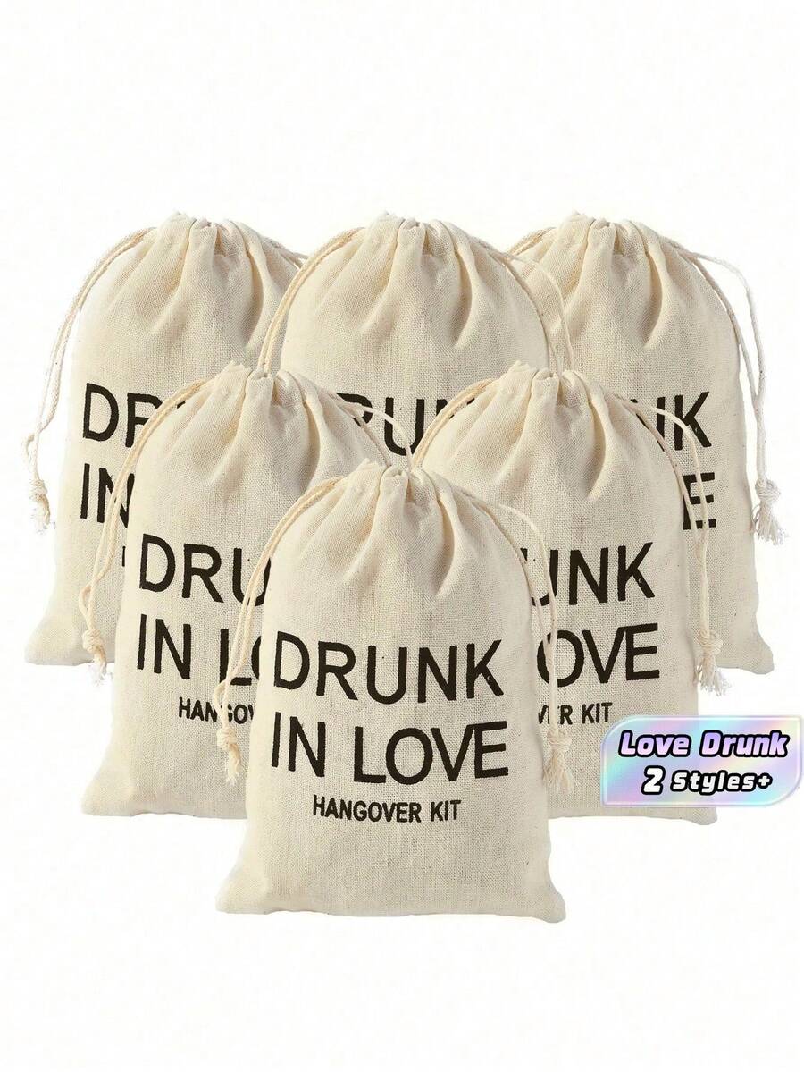 6PCS Bridal Party Favor Hangover Recovery Kit In Burlap Bag Love Drunk Emergency Gift Set With Custom Tag For Bachelorette Birthday Wedding - Multicolor - View 1