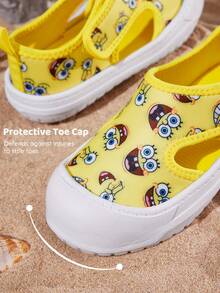 SpongeBob SquarePants | SHEIN 一雙兒童包頭涼鞋，防撞趾頭設計，防滑耐磨透氣沙灘涼鞋 - 黃色 - 查看 2