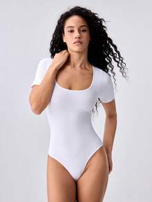 Loungeista 1pc Women's Solid Color Shapewear Jumpsuit, Waist & Abdomen Slimming Jumpsuit Shaping Underwear - White - View 3