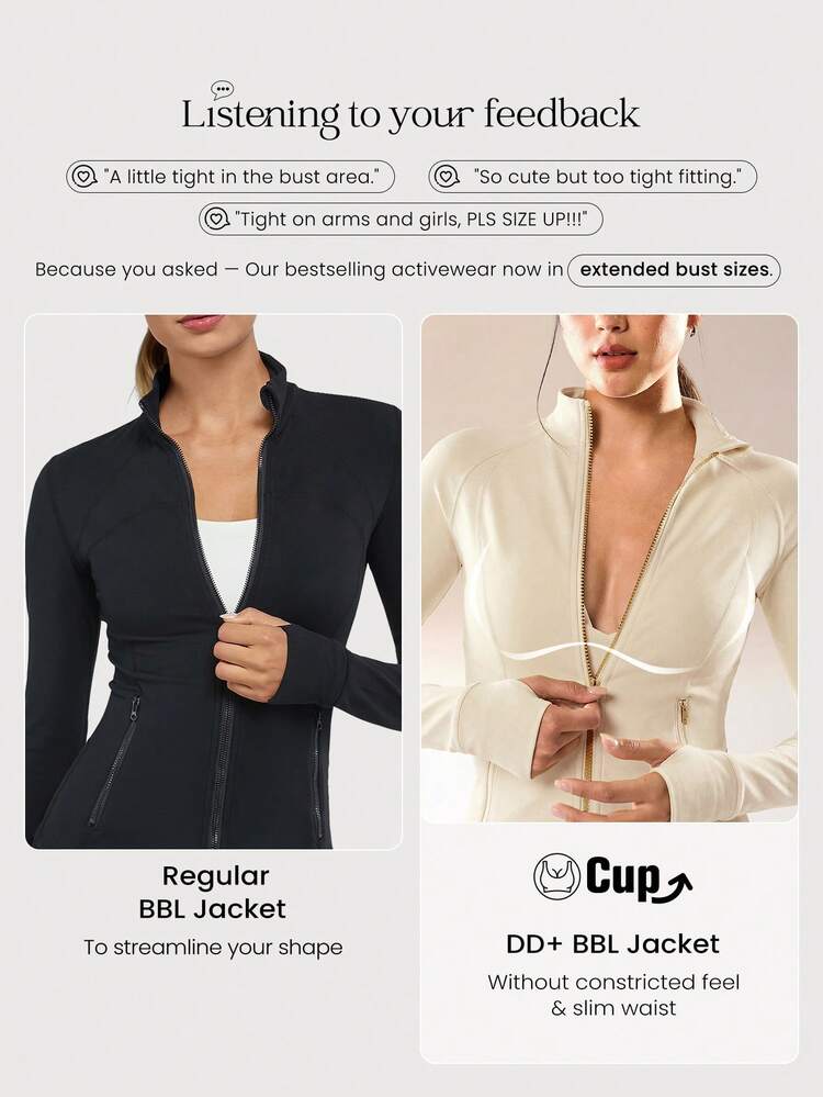 FeatherFit™ For DD+ Slim-It Streamline Performance Secure Pockets Zip Up Long Sleeve Jacket Low Impact Yoga Daily Fall