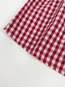 Sweetra Plus Size Women Red And White Plaid Sleeveless Tie-Front Design Waist-Cinching Slimming Fit Minimalist Kawaii Fashionable Round Neck Blouse Summer - Red and White - View 9