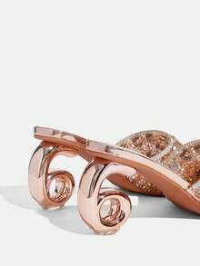 CUCCOO TILAWA Ladies Luxury Elegant Rhinestone High Heels, Rhinestone High-Heeled Sandals, Showing Elegance, Fashionable And Versatile Styles, Comfortable And Durable High-Heeled Women's Shoes, Shiny Rhinestone Decorative Sandals. - Champagne - View 4