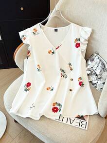 GlowEve CURVE Plus Size Women V-Neck Floral Print Casual Versatile Daily Wear Shirt - Multicolor - View 1