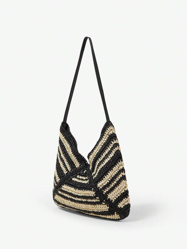 SHEIN Maija Ladies, Women Shoulder Bag,, Straw Bag, Straw Woven Bag, Tassels, Fashionable, Elegant, Simple, Personality, Versatile,  For Beach, Vacation, Holiday, Summer, Seaside, Beach Party