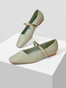 MOTF PREMIUM Zapatos planos de mujer versátiles y elegantes de metal para Navidad - Verde Pastel - Ver 9