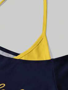 Attitoon 女款 2 合 1 針織 T-shirt；足球；黃色/皇家藍配色，23 號；運動；Y2K；夏季；西方節慶；波希米亞風；休閒；畢業；度假 - 彩色 - 查看 6