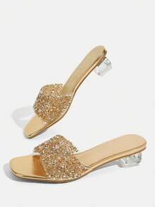 CUCCOO TILAWA Sandalias de tacón alto con cristales y decoración de cristal de Rhinestone para mujeres, para eventos y fiestas al aire libre, zapatos de primavera, tacones para el Día de Pascua, baile de graduación de primavera, zapatos de verano - Champán - Ver 9