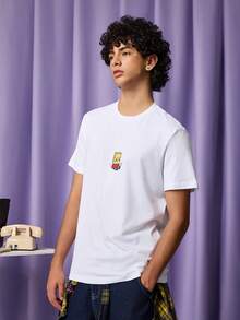 FROVYX Herren Sommer süßes Cartoon-Muster T-Shirt mit Rundhalsausschnitt und Kurzarm, Freund Geschenk, für den Ausgang - Weiss - Übersicht 1
