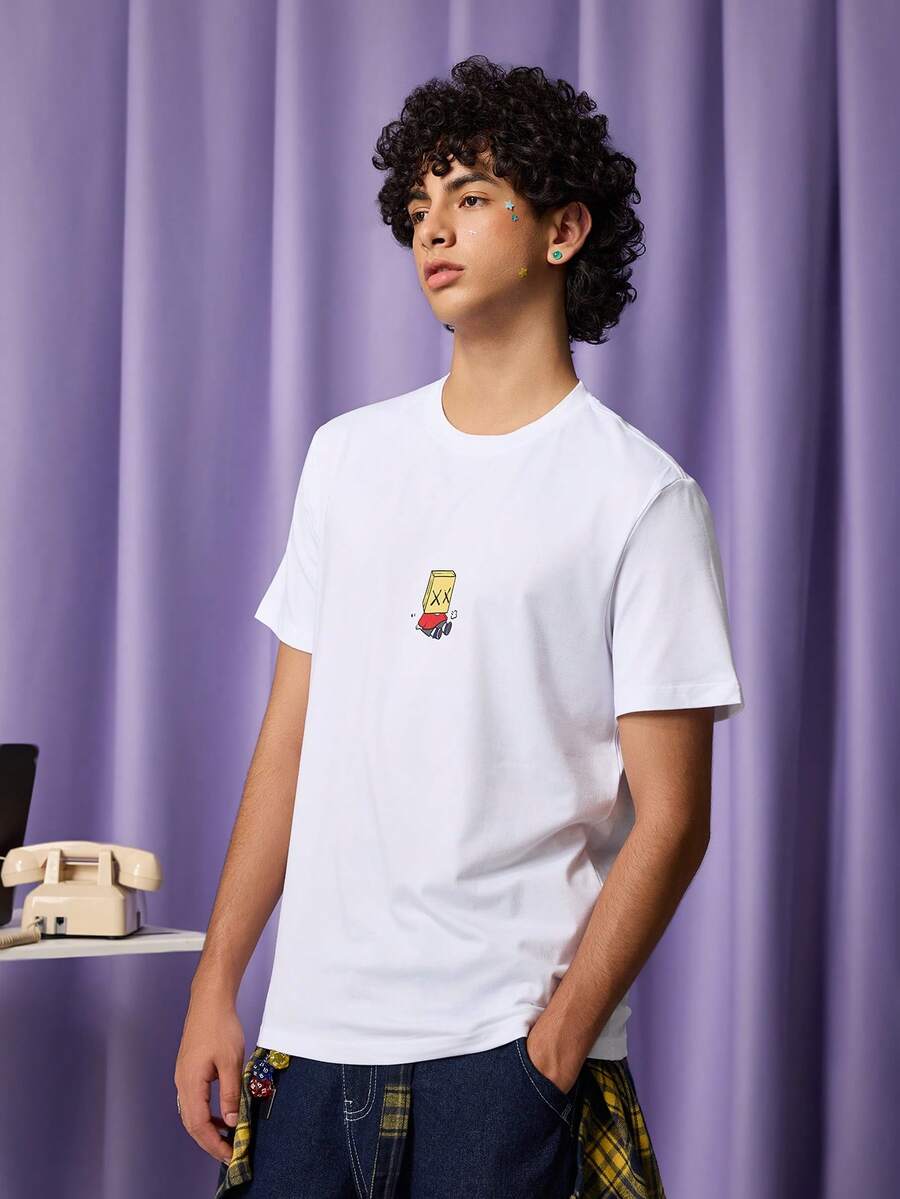 FROVYX Herren Sommer süßes Cartoon-Muster T-Shirt mit Rundhalsausschnitt und Kurzarm, Freund Geschenk, für den Ausgang - Weiss - Übersicht 1