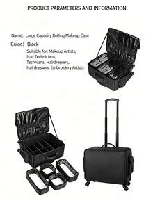 1Pc Large-Capacity Professional Trolley Case, Professional Permanent Makeup Case, Makeup Bag, Eyelash Extension And Nail Care Furniture And Beauty Tool Storage Box - Black - View 8