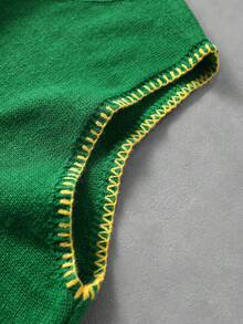 ROMWE MEN Street Life Suéter de punto casual y versátil con cuello redondo y estampado de sol y luna para uso diario de hombres - Verde Oscuro - Ver 5