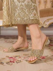 CUCCOO TILAWA Sandalias de tacón alto con cristales y decoración de cristal de Rhinestone para mujeres, para eventos y fiestas al aire libre, zapatos de primavera, tacones para el Día de Pascua, baile de graduación de primavera, zapatos de verano - Champán - Ver 8