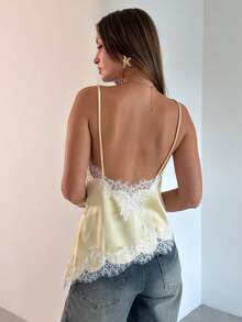 Opulessa Women's Contrast Lace Camisole Top - Pale Yellow - View 3