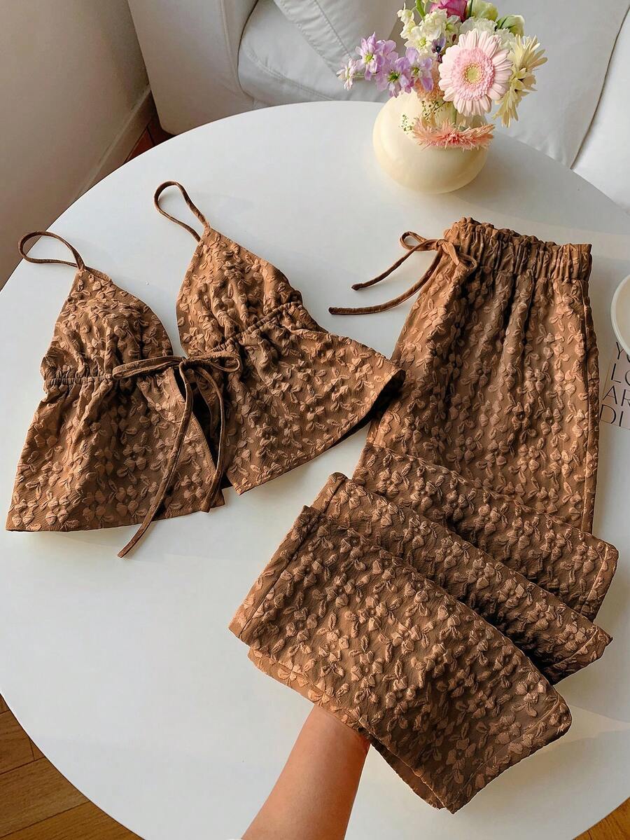 Comfortcana Damset med vävt randigt, casual, semester, 2 delar, vår/sommar - Brun - Visa 1