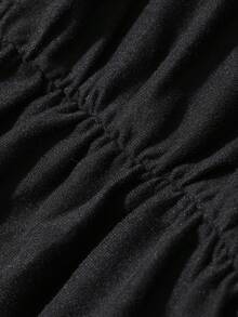 Dazy Plus Plus Size Solid Color Off Shoulder Ruched Fitted T-Shirt - Black - View 6