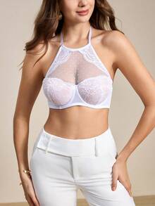 Hourtrue Sujetador con aros de encaje sexy para mujer (malla transpirable) - Levanta, sujeta y da soporte lateral, de moda para uso diario y ocasiones especiales - Blanco - Ver 9